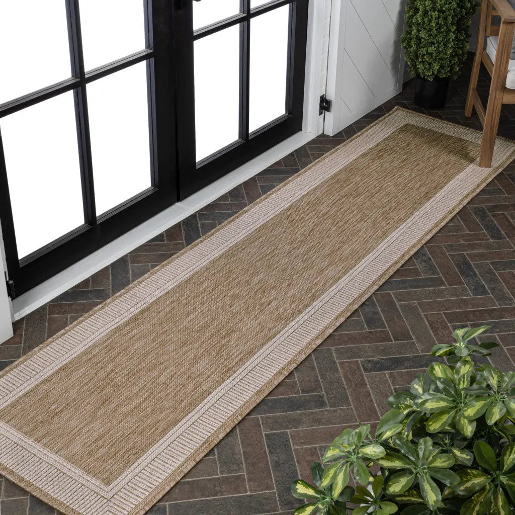 8' Beige And Cream Indoor Outdoor Runner Rug Homeroots Outdoor