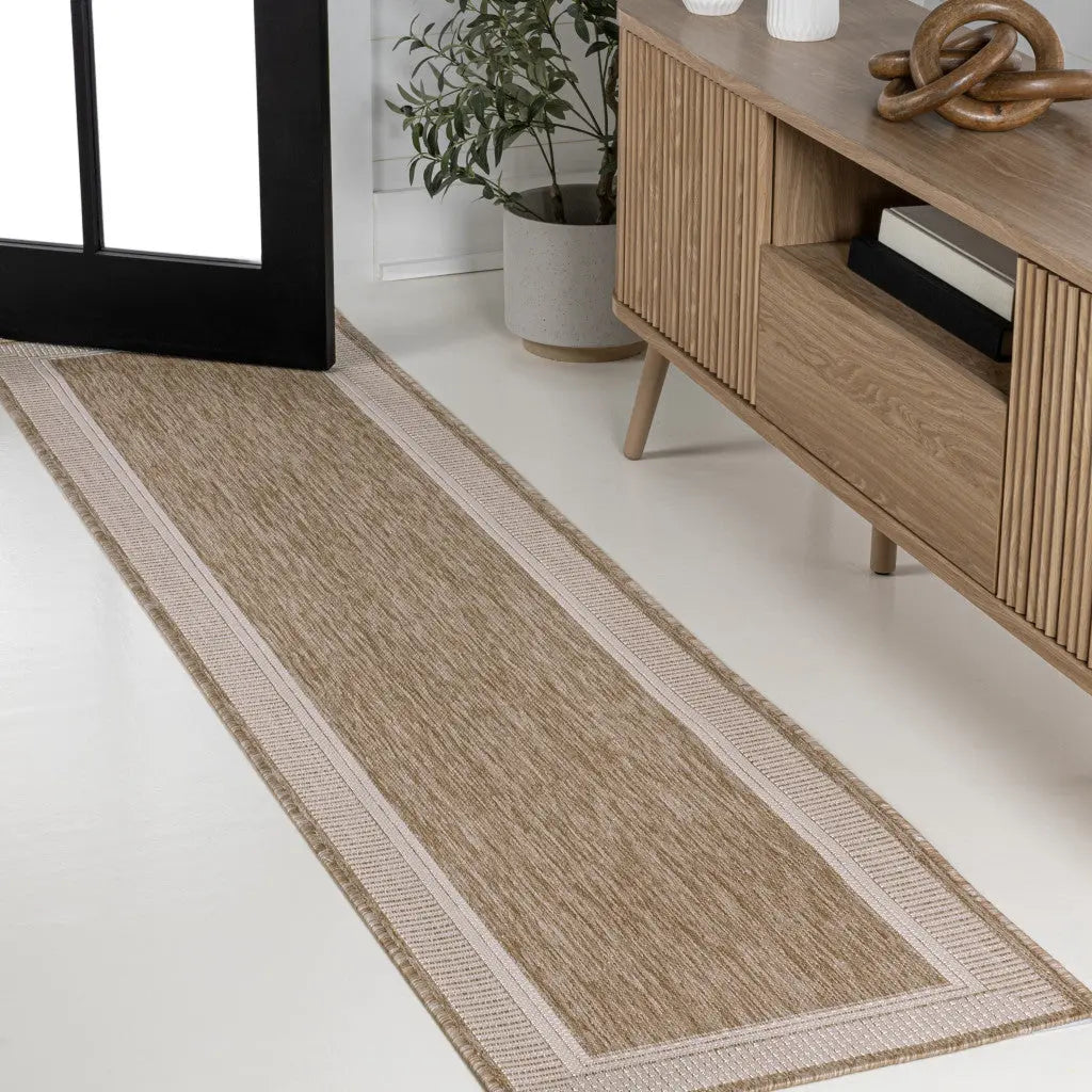 8' Beige And Cream Indoor Outdoor Runner Rug Homeroots Outdoor