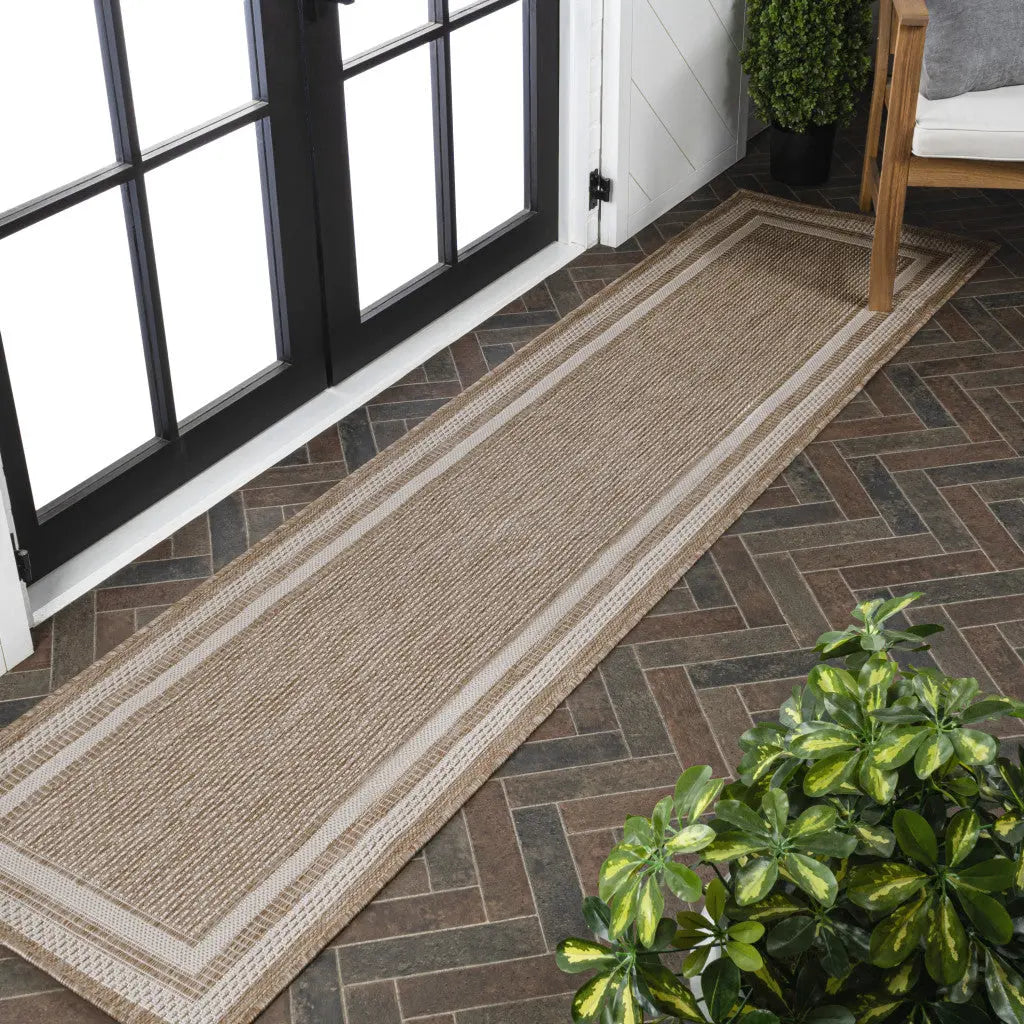 8' Beige And Cream Indoor Outdoor Runner Rug Homeroots Outdoor