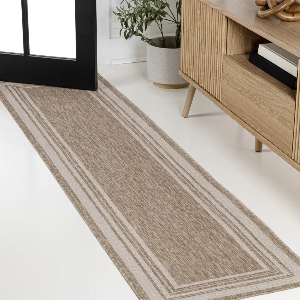 8' Beige And Cream Indoor Outdoor Runner Rug Homeroots Outdoor