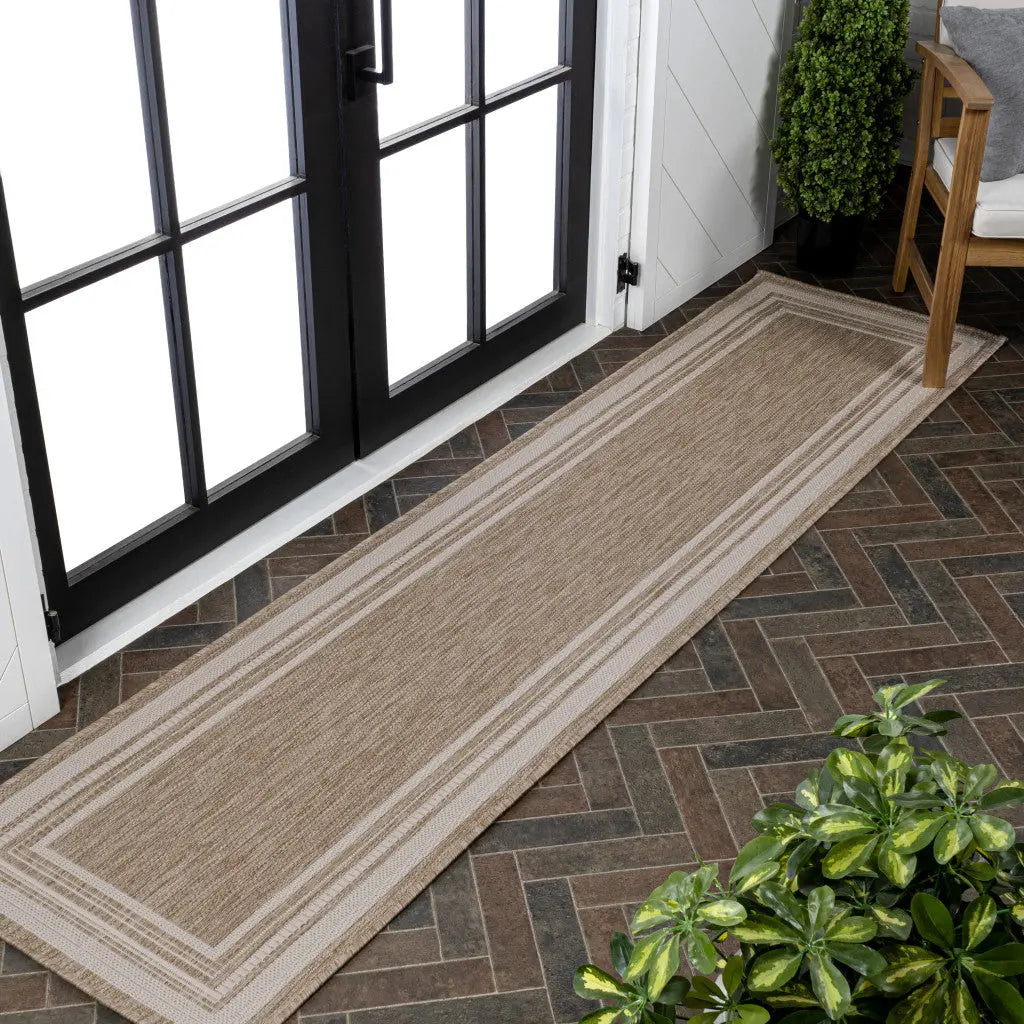 8' Beige And Cream Indoor Outdoor Runner Rug Homeroots Outdoor