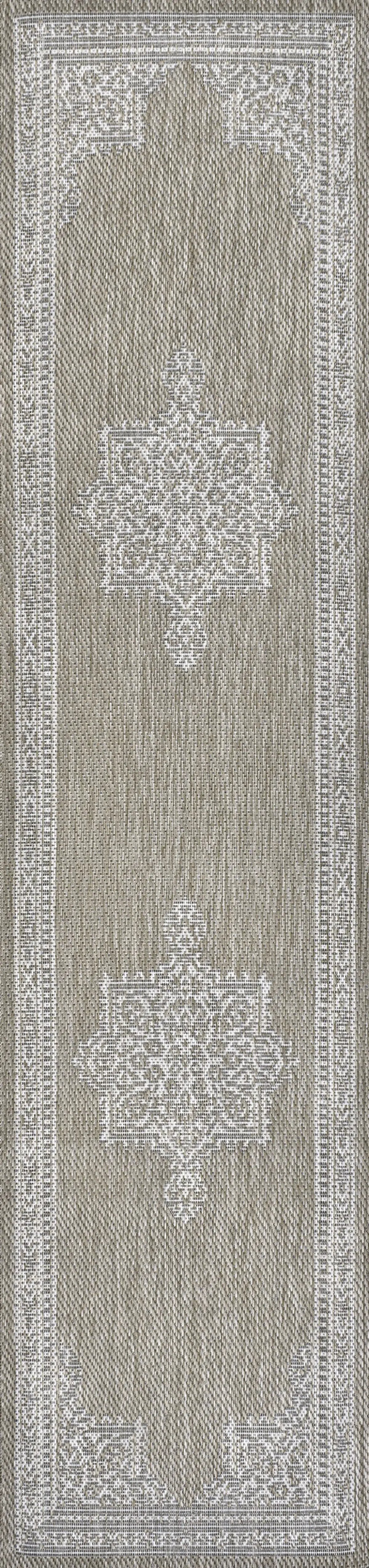 8' Beige And Cream Medallion Indoor Outdoor Runner Rug Homeroots Outdoor