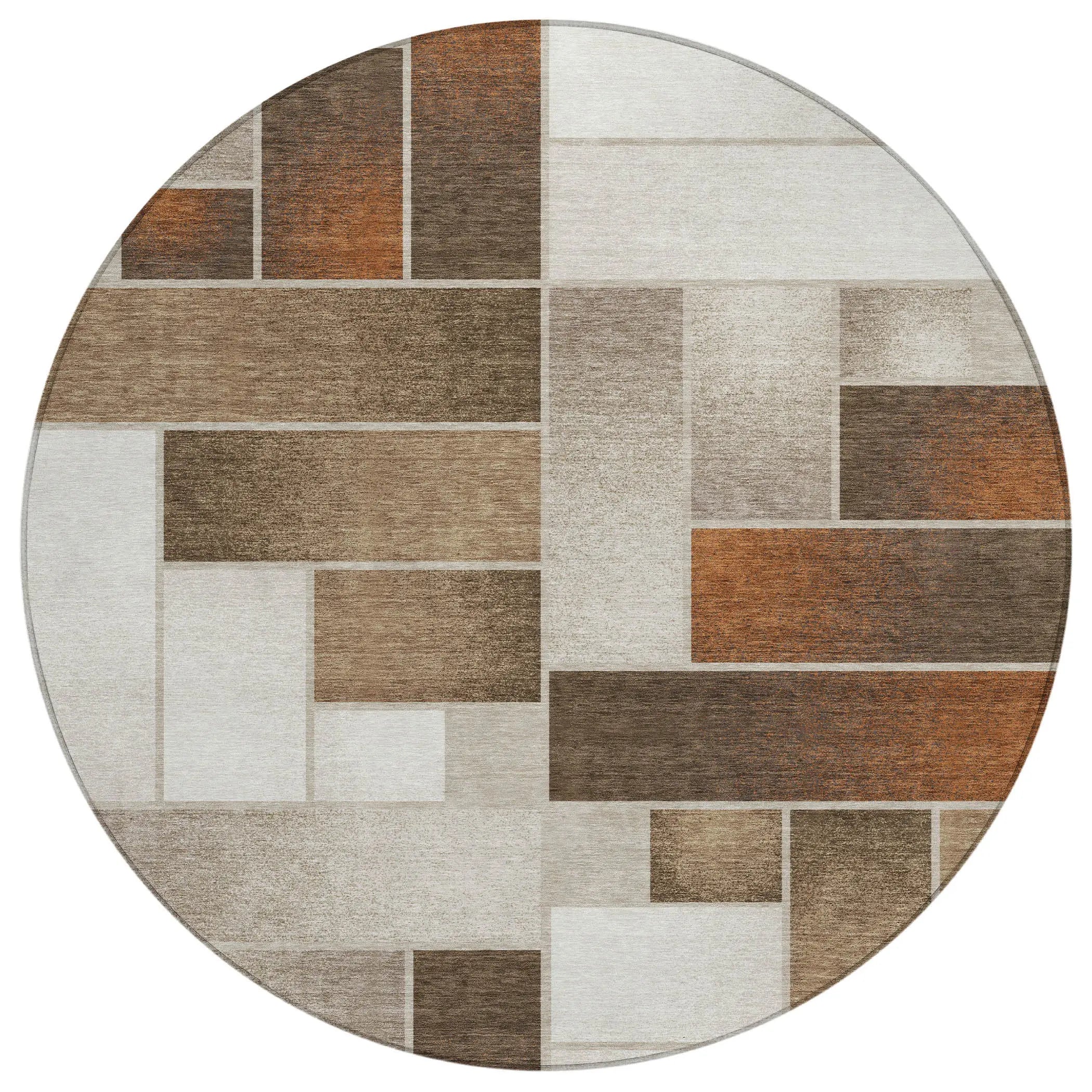 8' Beige And Graphite Round Geometric Washable Indoor Outdoor Area Rug Homeroots Outdoor