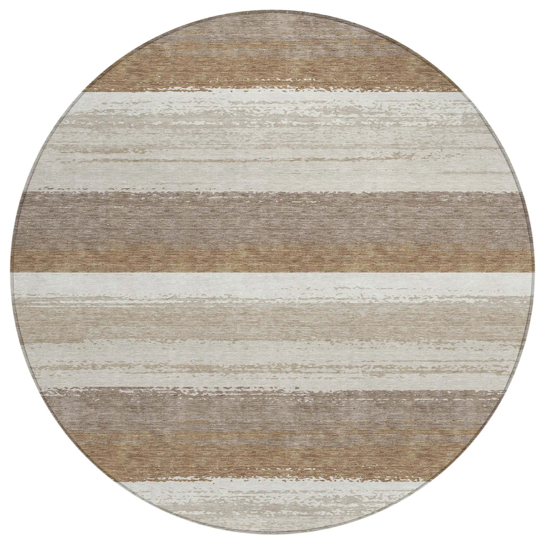 8' Beige And Graphite Round Striped Washable Indoor Outdoor Area Rug Homeroots Outdoor