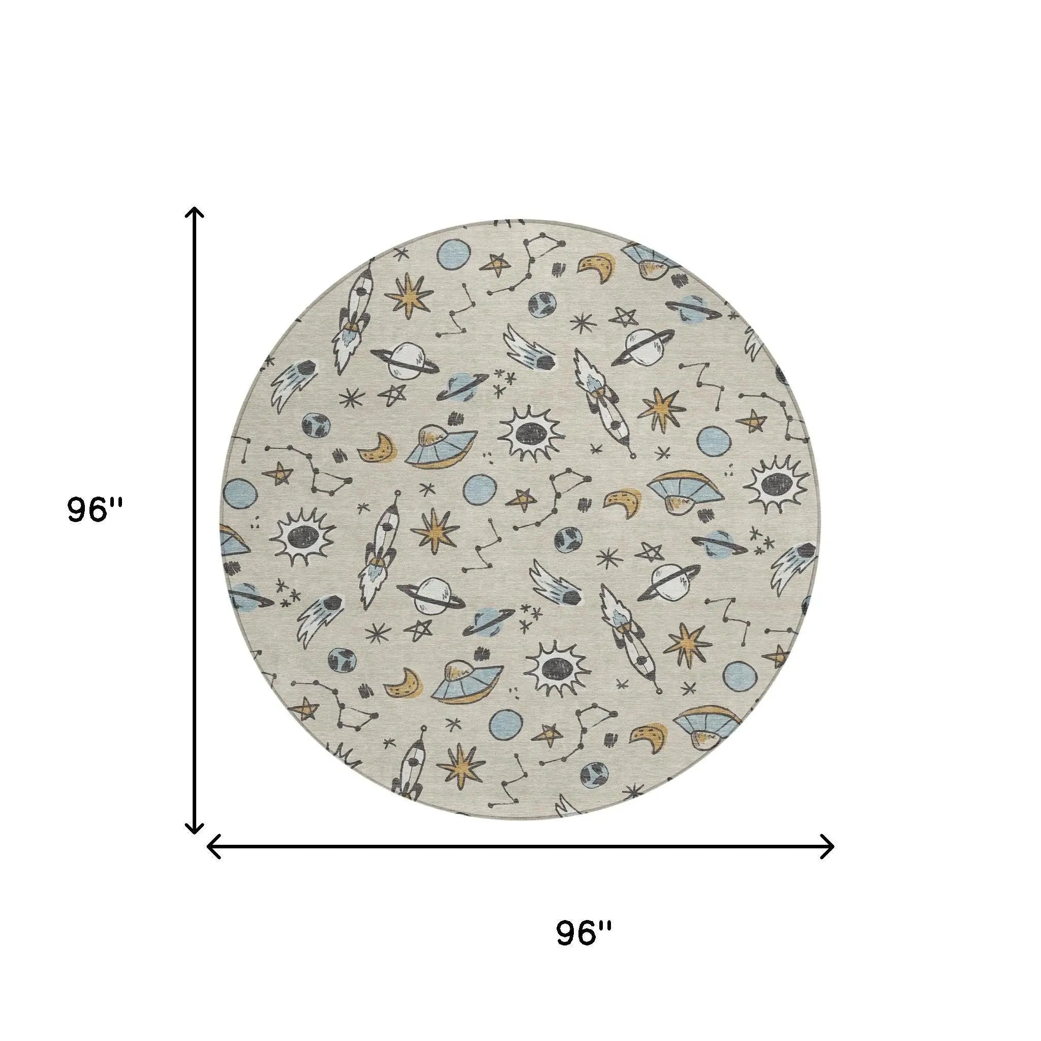 8' Beige And Gray Round Animal Print Washable Indoor Outdoor Area Rug Homeroots Outdoor