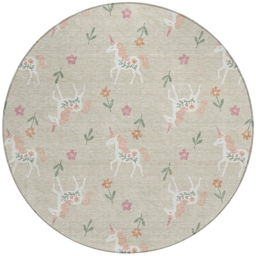 8' Beige And Gray Round Floral Washable Indoor Outdoor Area Rug Homeroots Outdoor