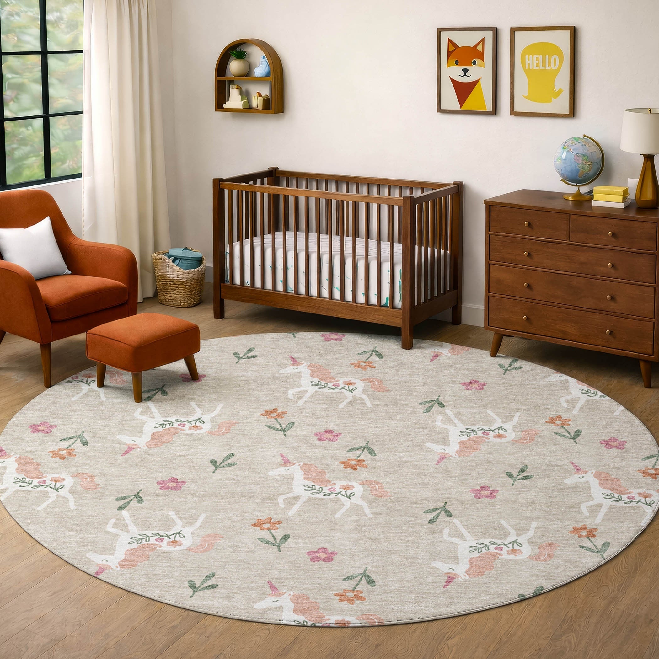 8' Beige And Gray Round Floral Washable Indoor Outdoor Area Rug Homeroots Outdoor