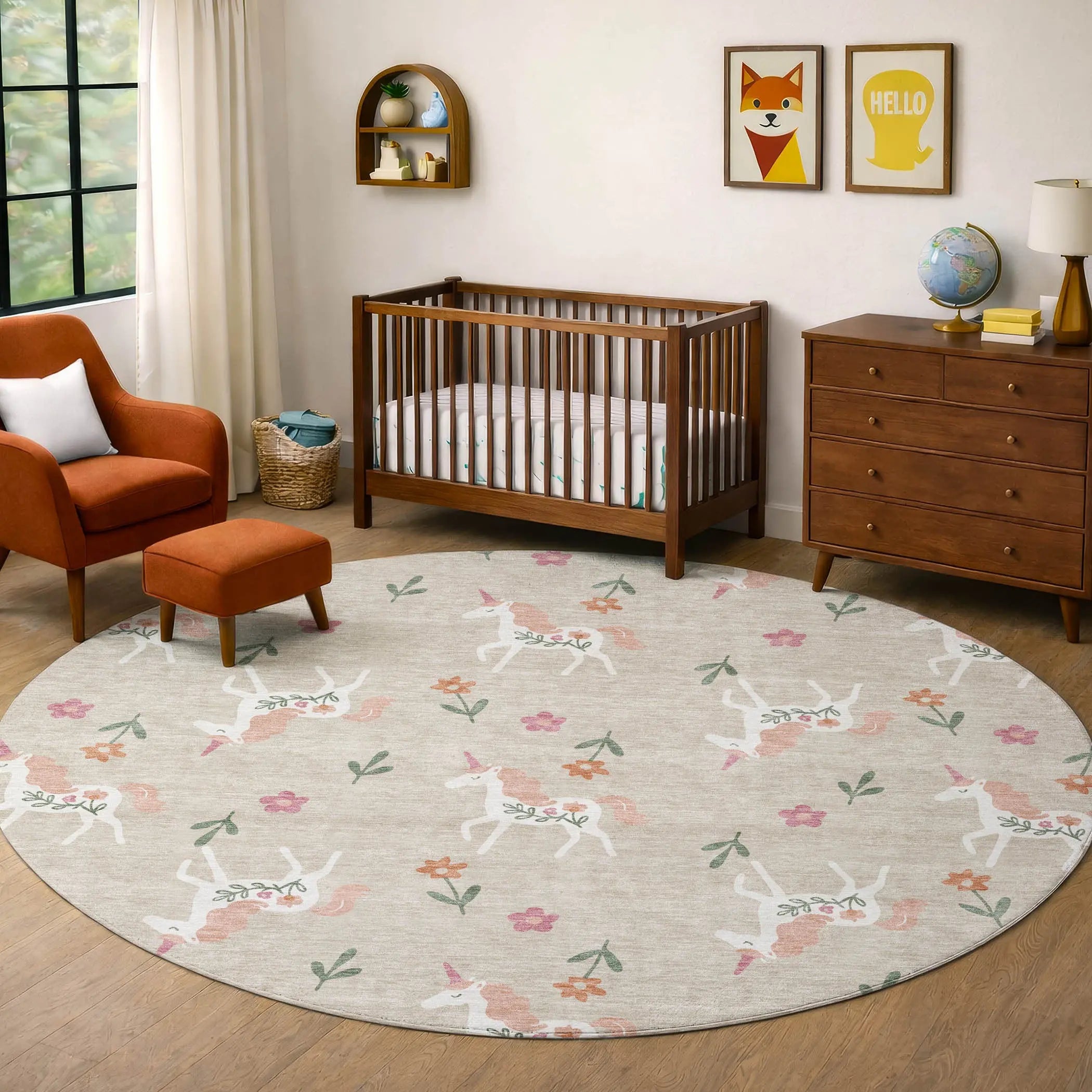 8' Beige And Gray Round Floral Washable Indoor Outdoor Area Rug Homeroots Outdoor