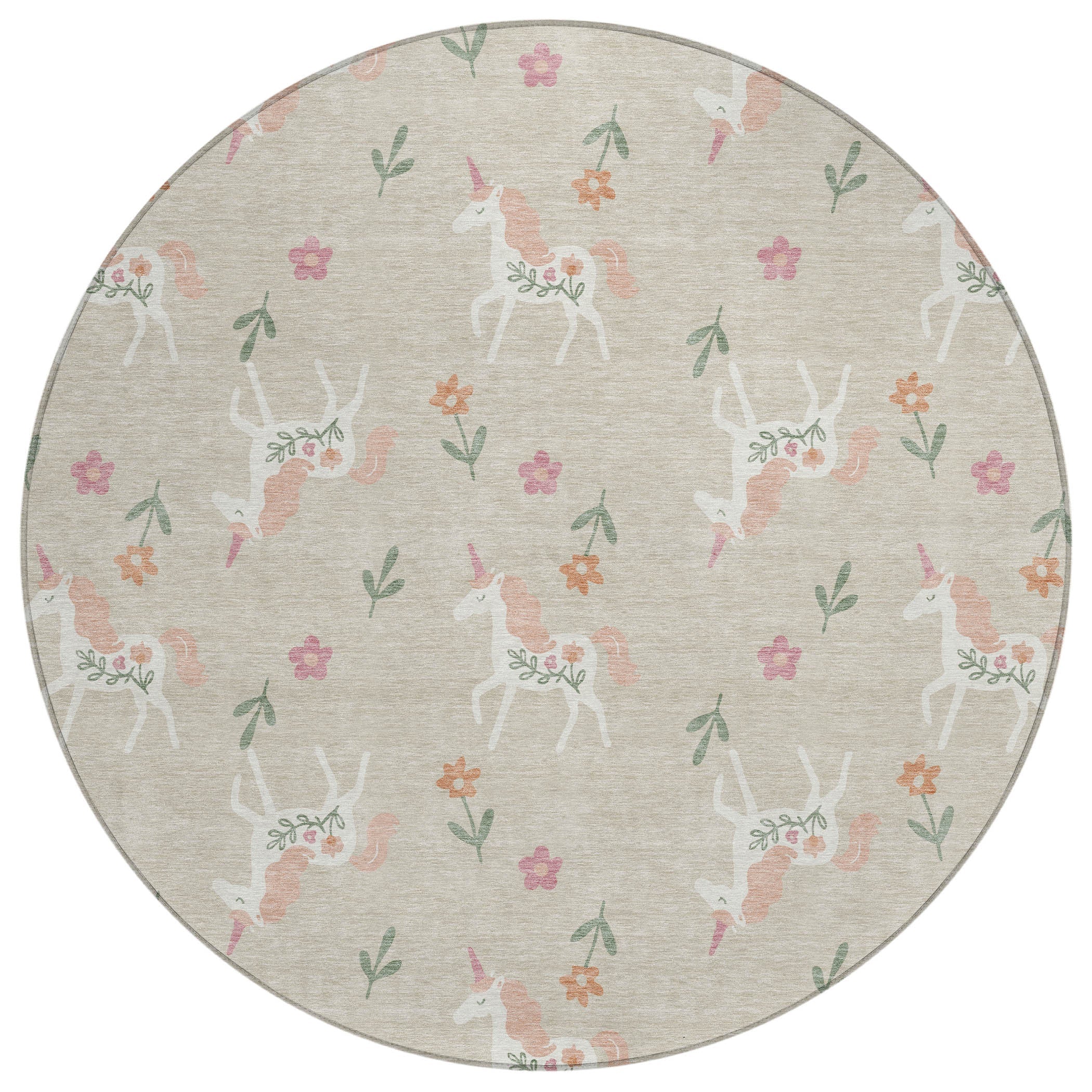 8' Beige And Gray Round Floral Washable Indoor Outdoor Area Rug Homeroots Outdoor