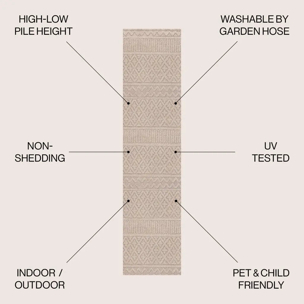8' Beige And Gray Trellis Indoor Outdoor Runner Rug Homeroots Outdoor