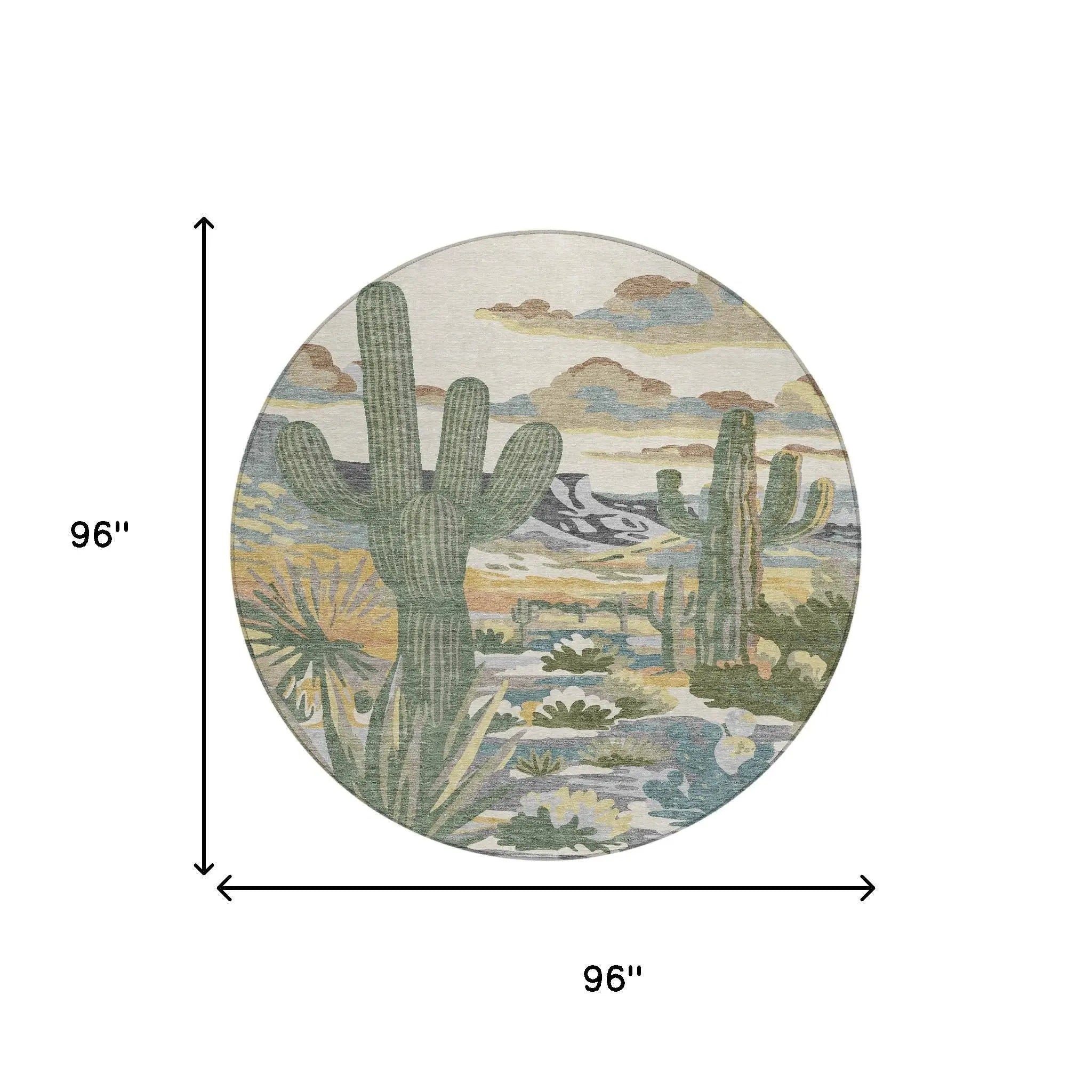 8' Beige And Green Round Trees Washable Indoor Outdoor Area Rug Homeroots Outdoor
