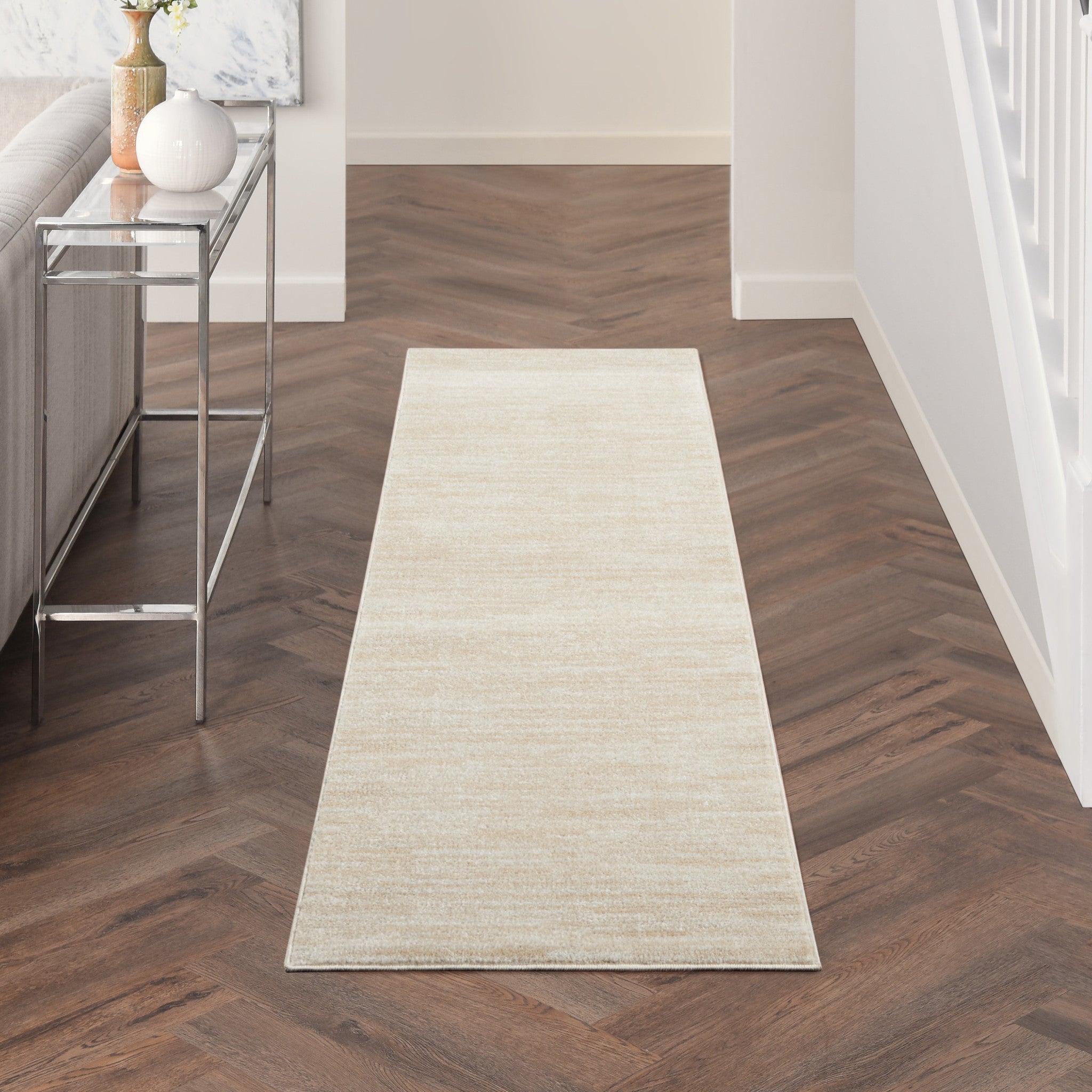 8' Beige And Ivory Indoor Outdoor Runner Rug - GreatEagleInc