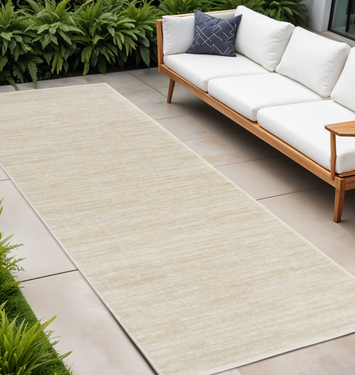 8' Beige And Ivory Indoor Outdoor Runner Rug - GreatEagleInc