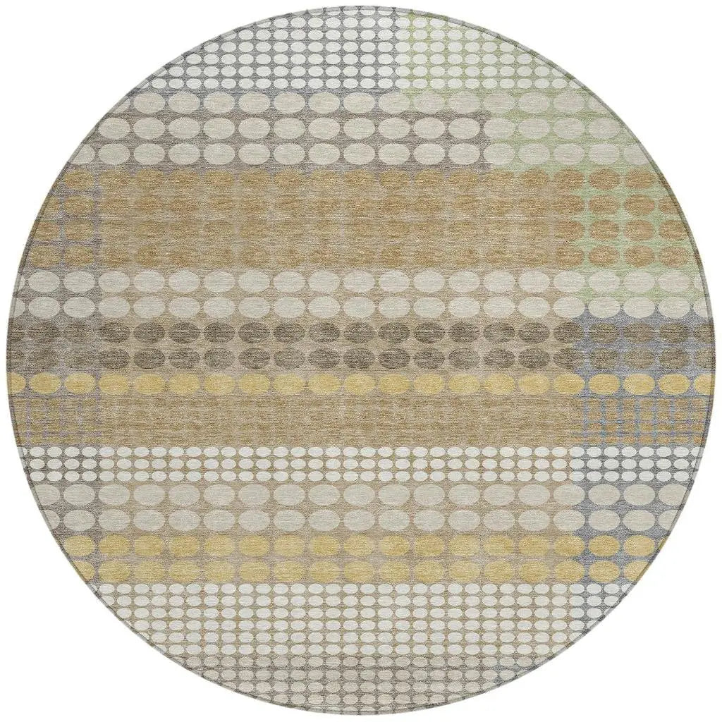 8' Beige And Ivory Round Geometric Washable Indoor Outdoor Area Rug Homeroots Outdoor