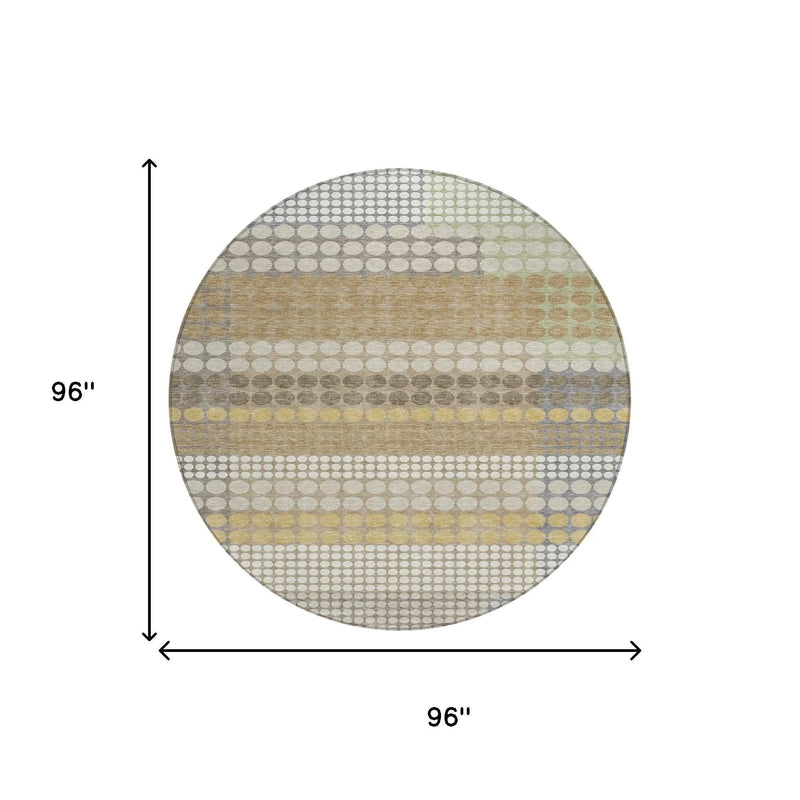 8' Beige And Ivory Round Geometric Washable Indoor Outdoor Area Rug Homeroots Outdoor