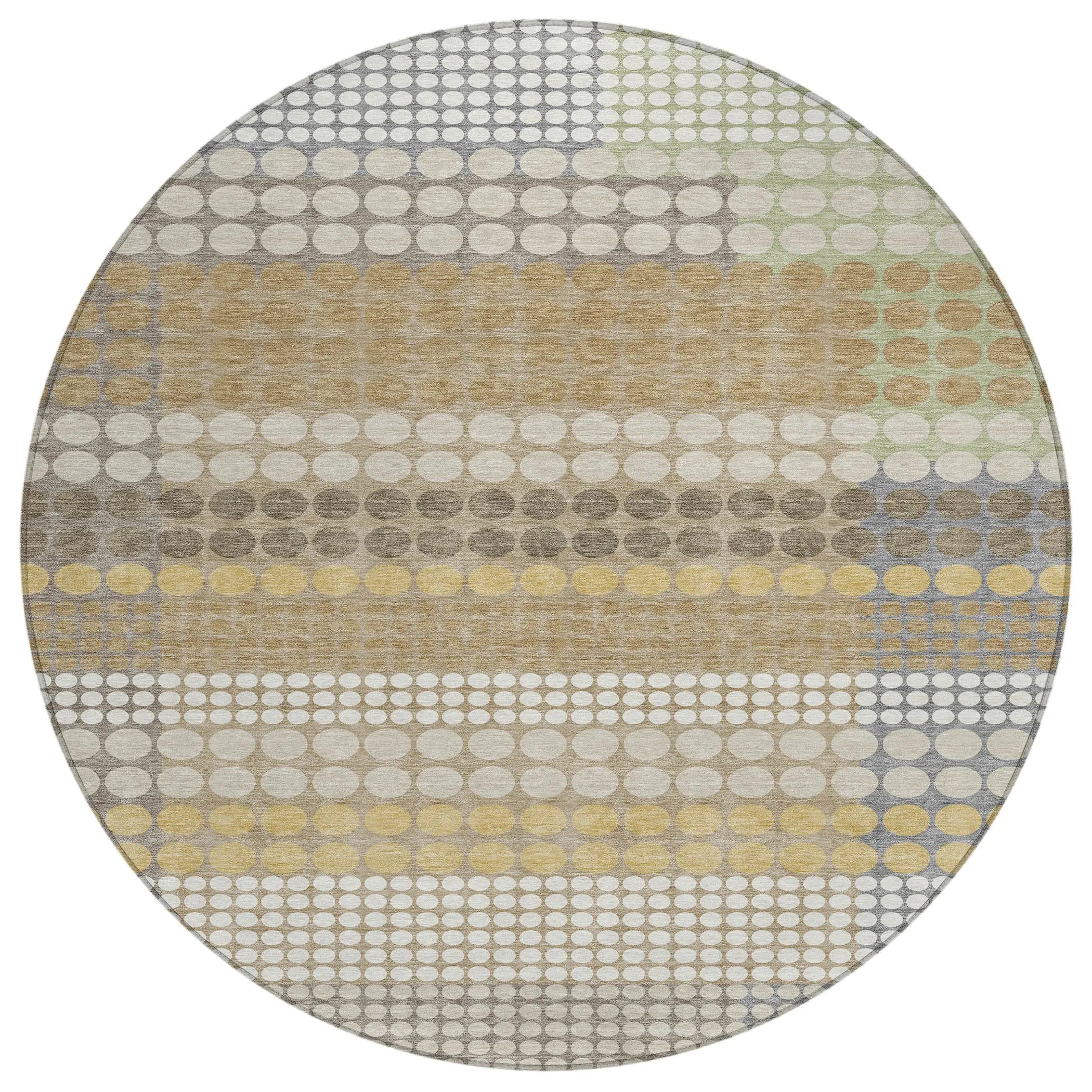 8' Beige And Ivory Round Geometric Washable Indoor Outdoor Area Rug Homeroots Outdoor