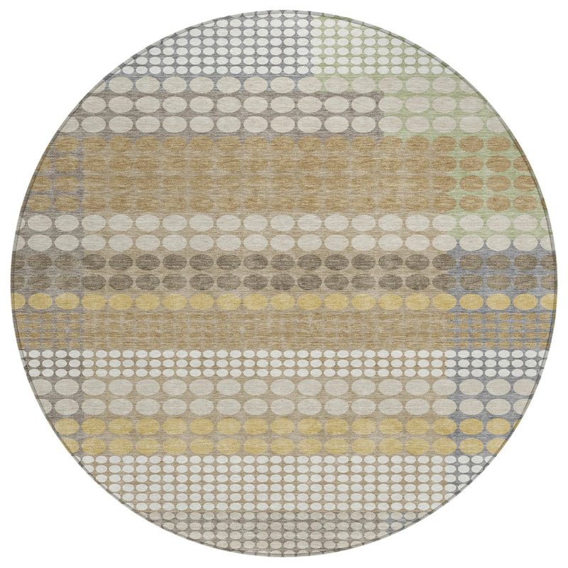 8' Beige And Ivory Round Geometric Washable Indoor Outdoor Area Rug Homeroots Outdoor