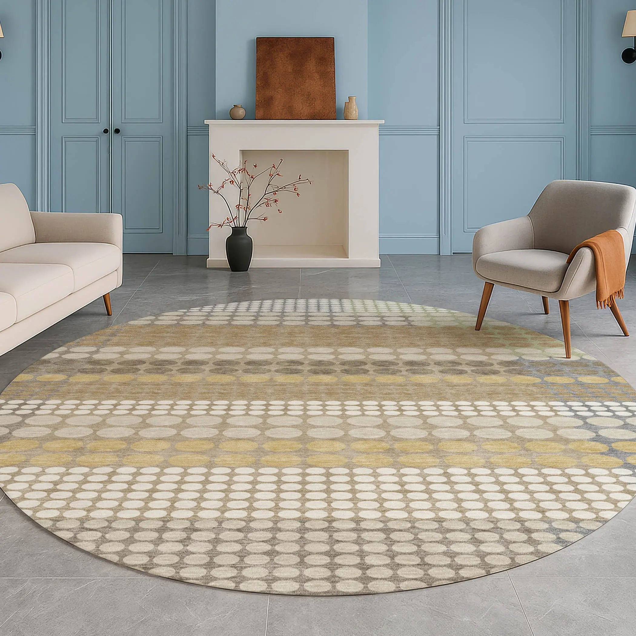 8' Beige And Ivory Round Geometric Washable Indoor Outdoor Area Rug Homeroots Outdoor