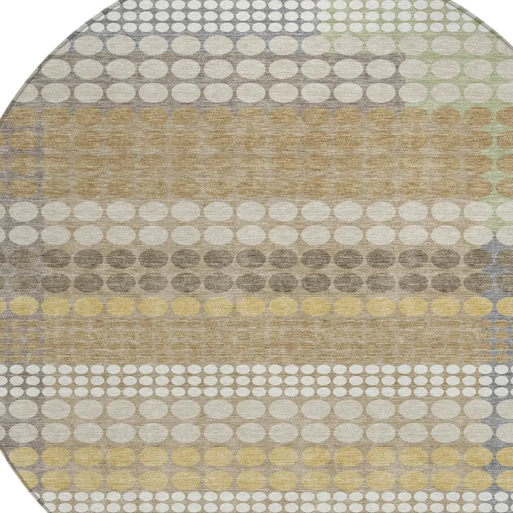 8' Beige And Ivory Round Geometric Washable Indoor Outdoor Area Rug Homeroots Outdoor