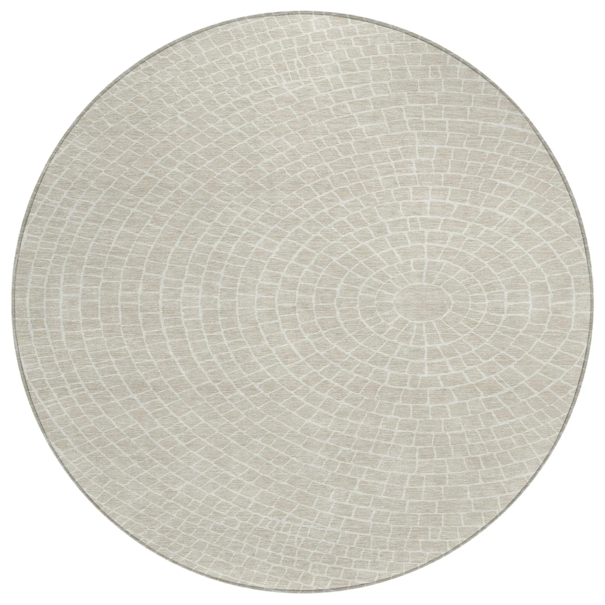 8' Beige And Ivory Round Geometric Washable Indoor Outdoor Area Rug Homeroots Outdoor