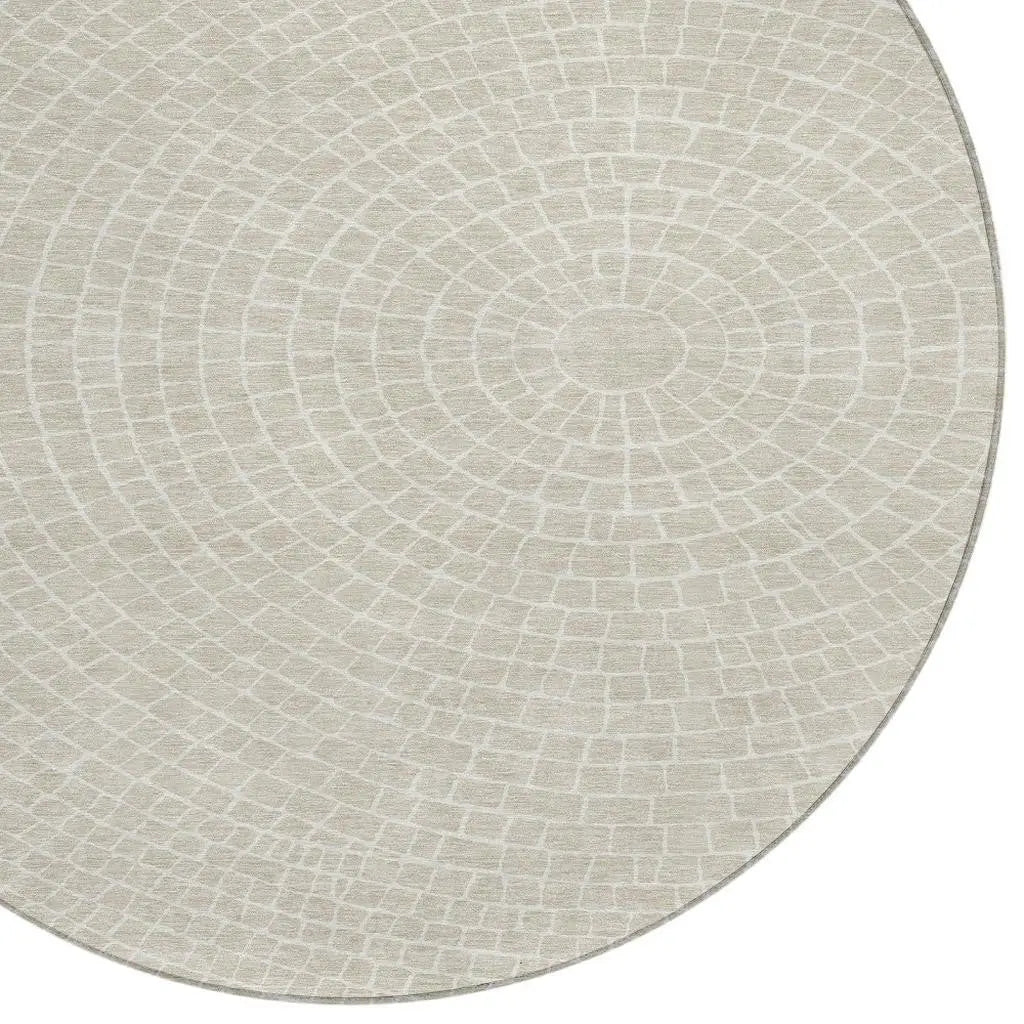 8' Beige And Ivory Round Geometric Washable Indoor Outdoor Area Rug Homeroots Outdoor
