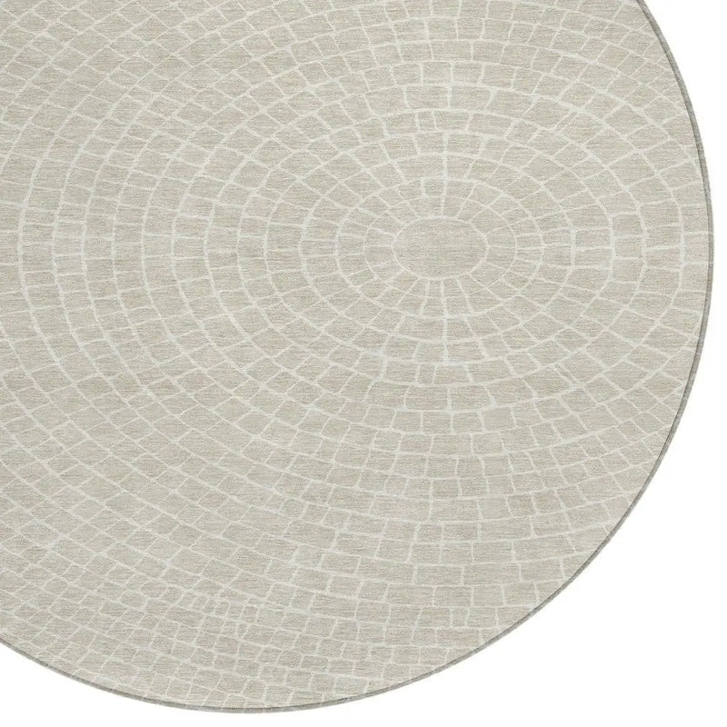 8' Beige And Ivory Round Geometric Washable Indoor Outdoor Area Rug Homeroots Outdoor