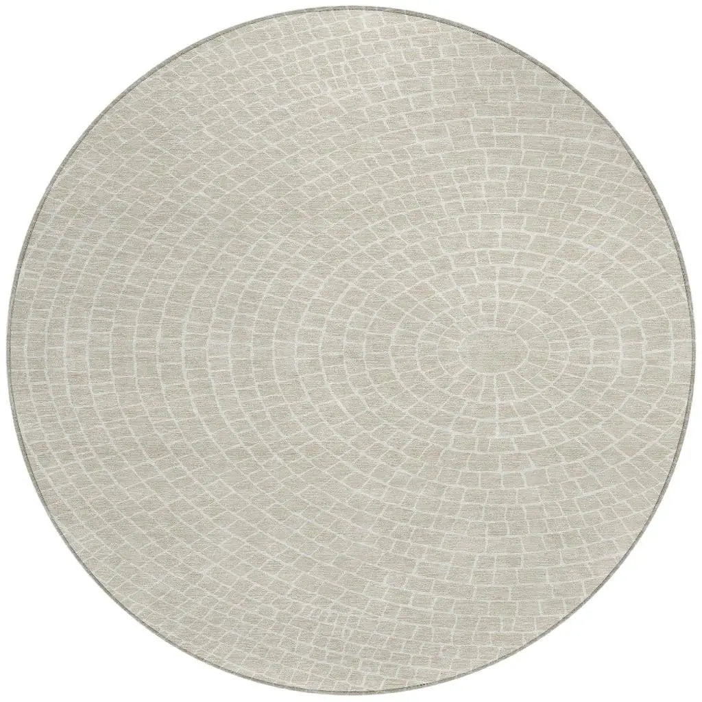 8' Beige And Ivory Round Geometric Washable Indoor Outdoor Area Rug Homeroots Outdoor