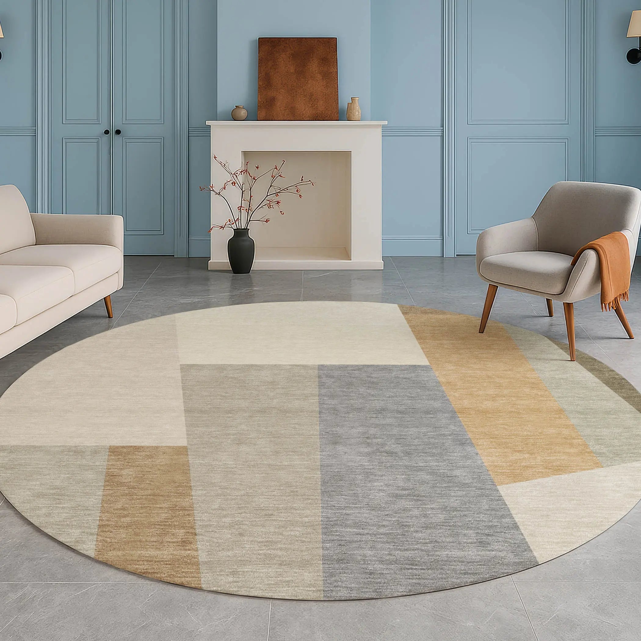 8' Beige And Ivory Round Geometric Washable Indoor Outdoor Area Rug Homeroots Outdoor