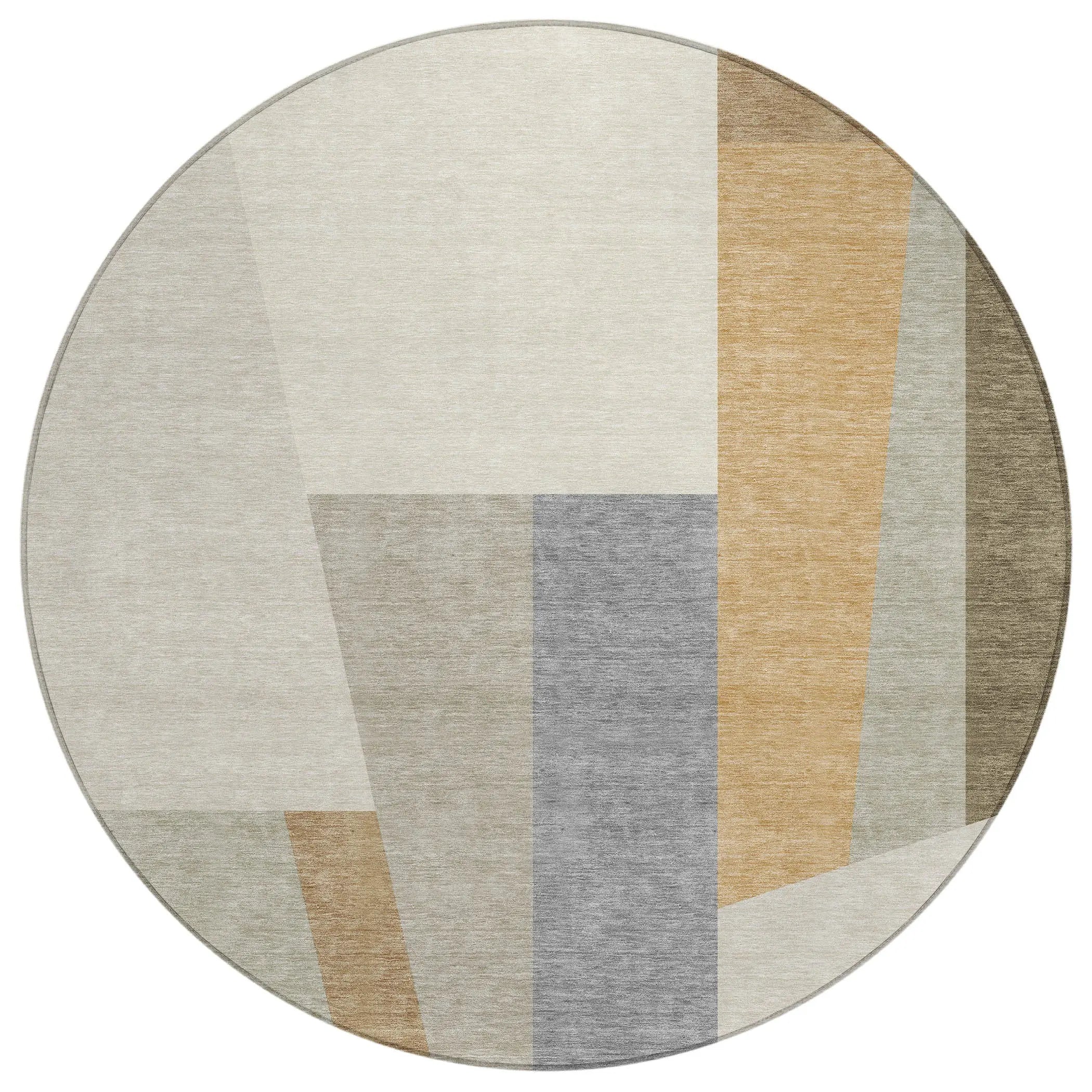 8' Beige And Ivory Round Geometric Washable Indoor Outdoor Area Rug Homeroots Outdoor