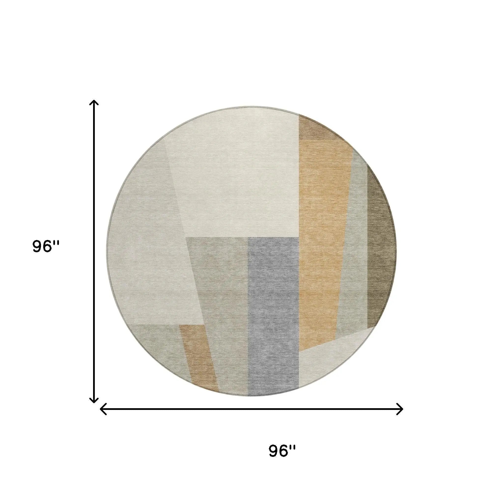 8' Beige And Ivory Round Geometric Washable Indoor Outdoor Area Rug Homeroots Outdoor