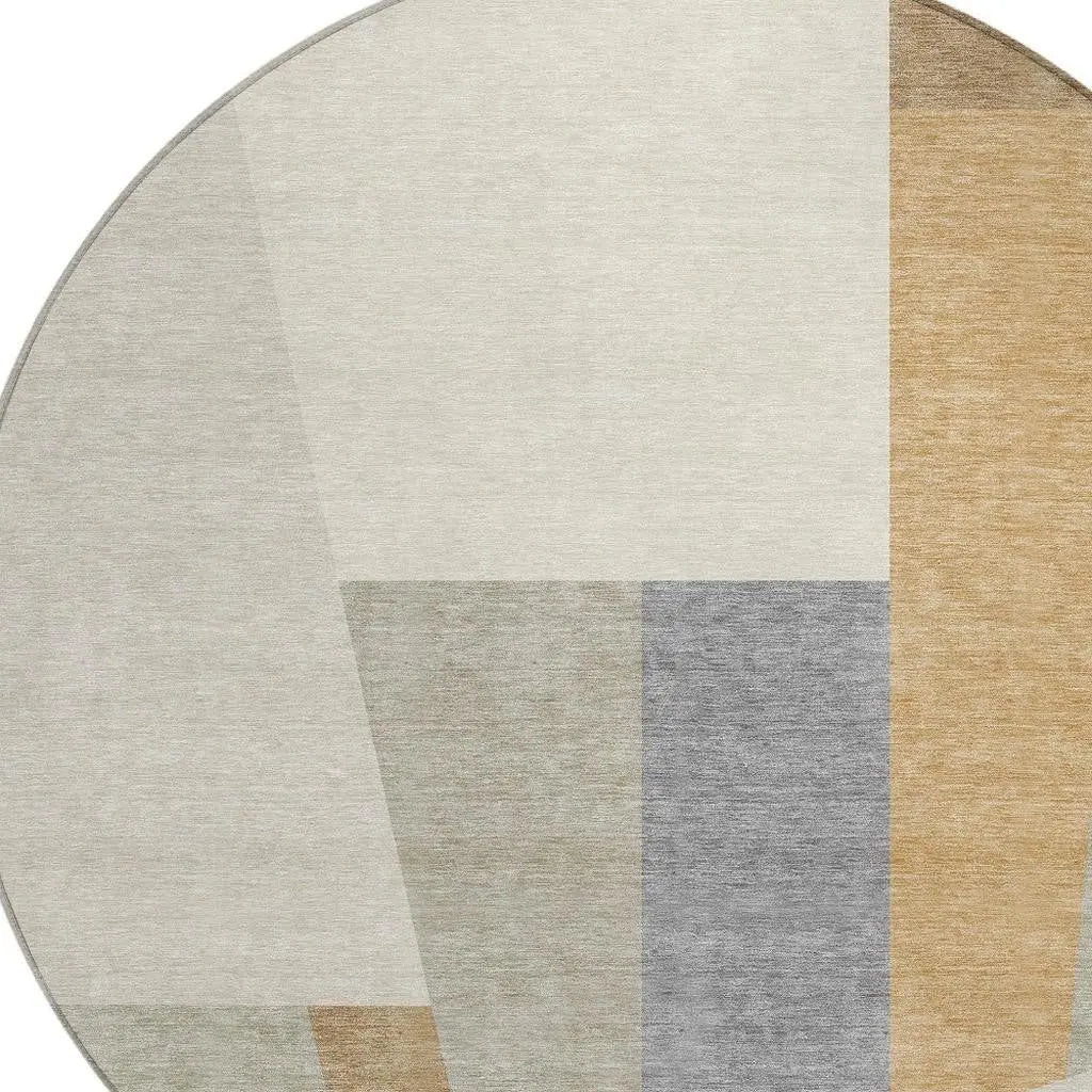 8' Beige And Ivory Round Geometric Washable Indoor Outdoor Area Rug Homeroots Outdoor