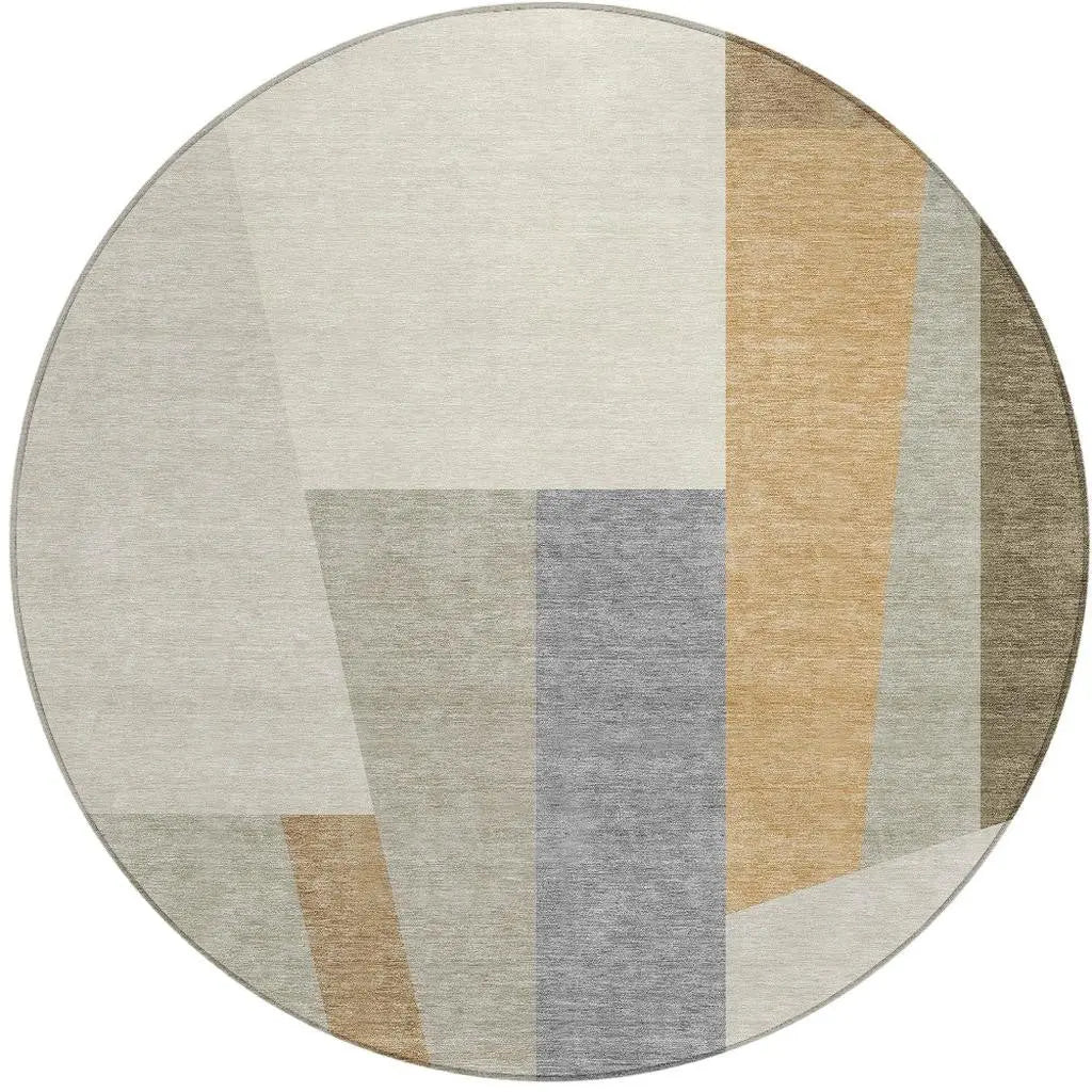 8' Beige And Ivory Round Geometric Washable Indoor Outdoor Area Rug Homeroots Outdoor