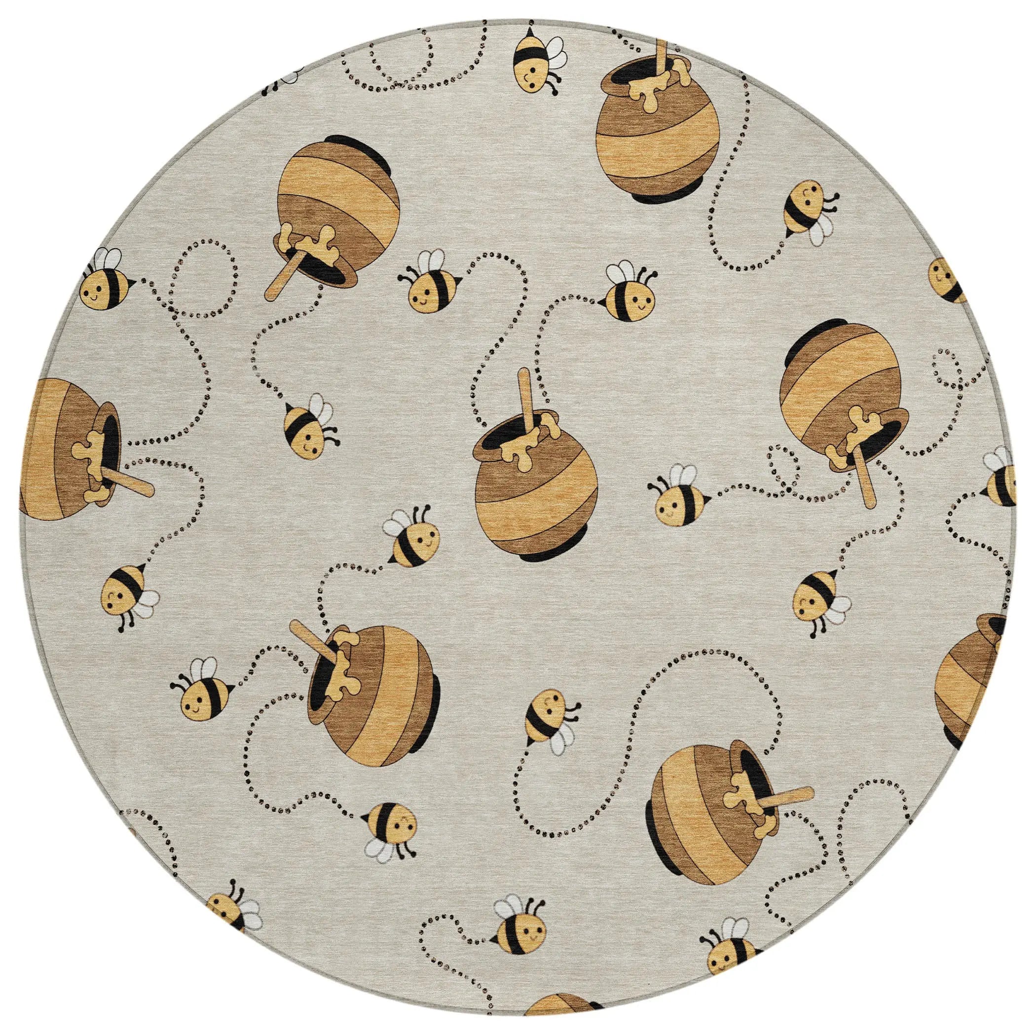 8' Beige And Ivory Round Geometric Washable Indoor Outdoor Area Rug Homeroots Outdoor