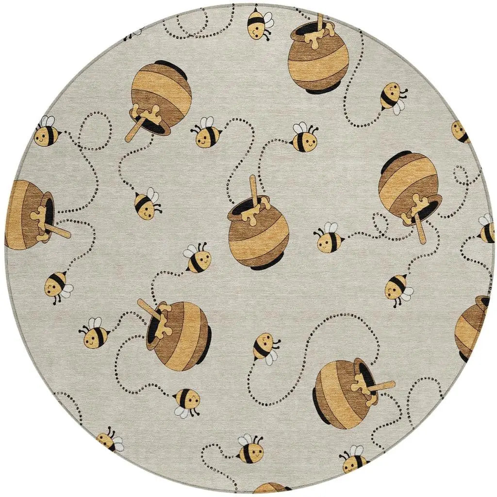 8' Beige And Ivory Round Geometric Washable Indoor Outdoor Area Rug Homeroots Outdoor