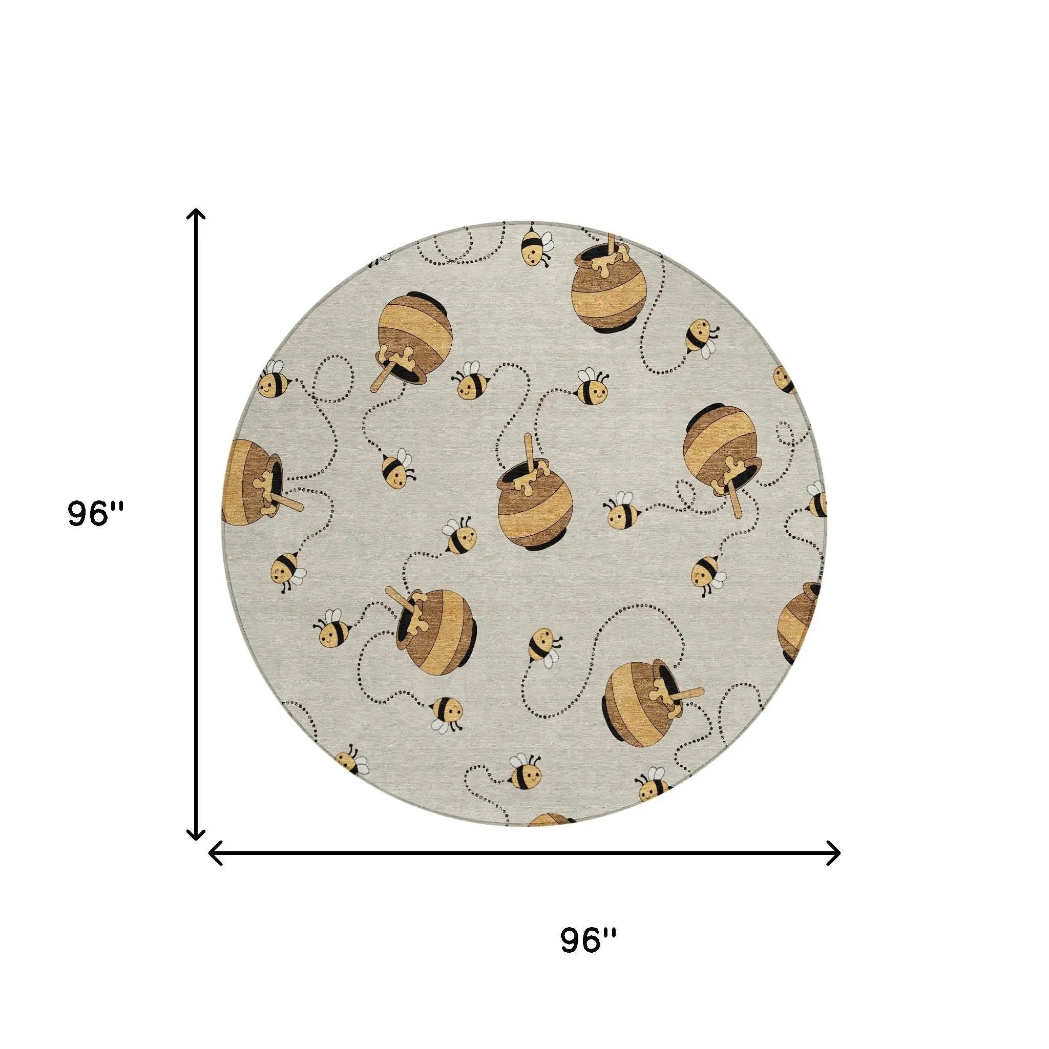 8' Beige And Ivory Round Geometric Washable Indoor Outdoor Area Rug Homeroots Outdoor