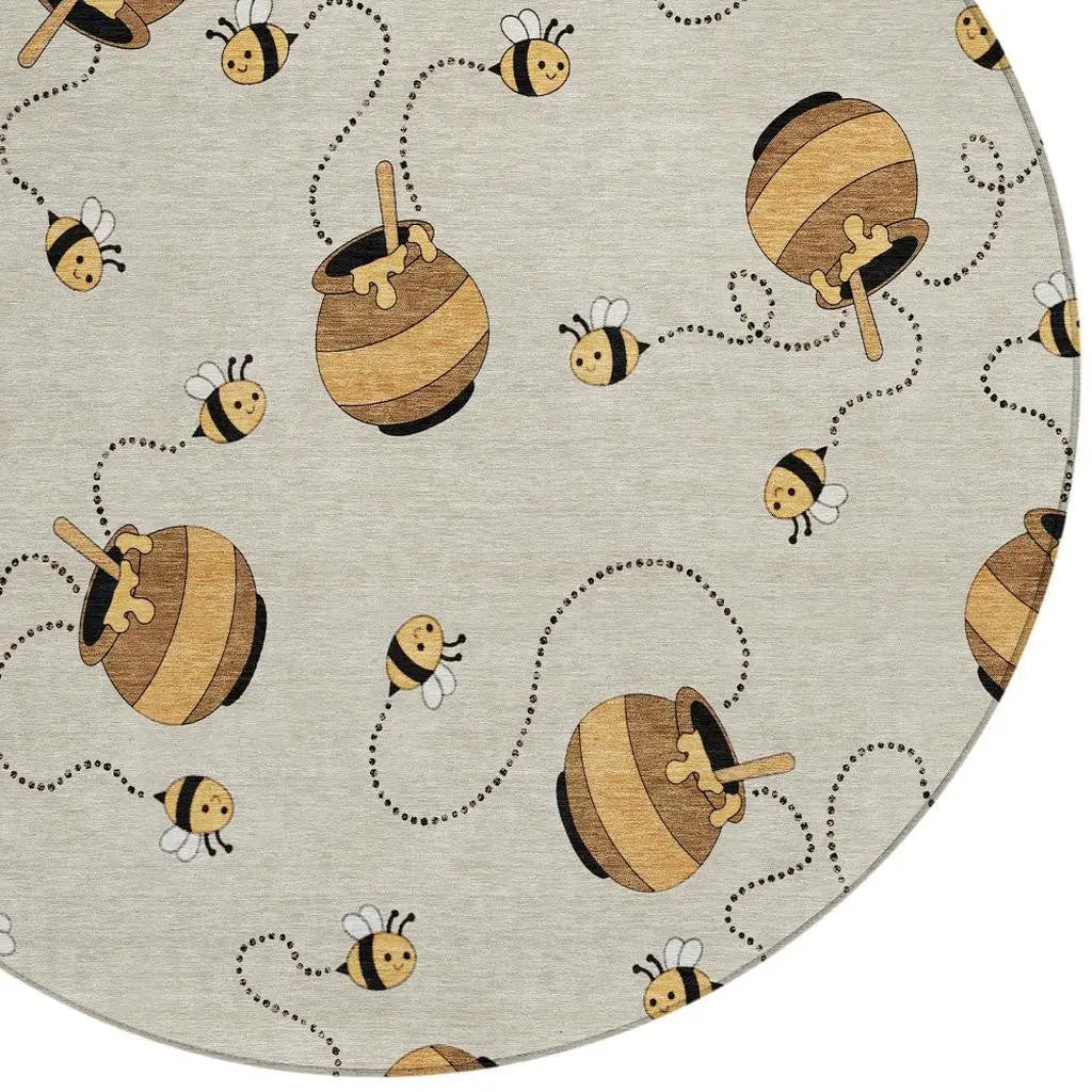8' Beige And Ivory Round Geometric Washable Indoor Outdoor Area Rug Homeroots Outdoor