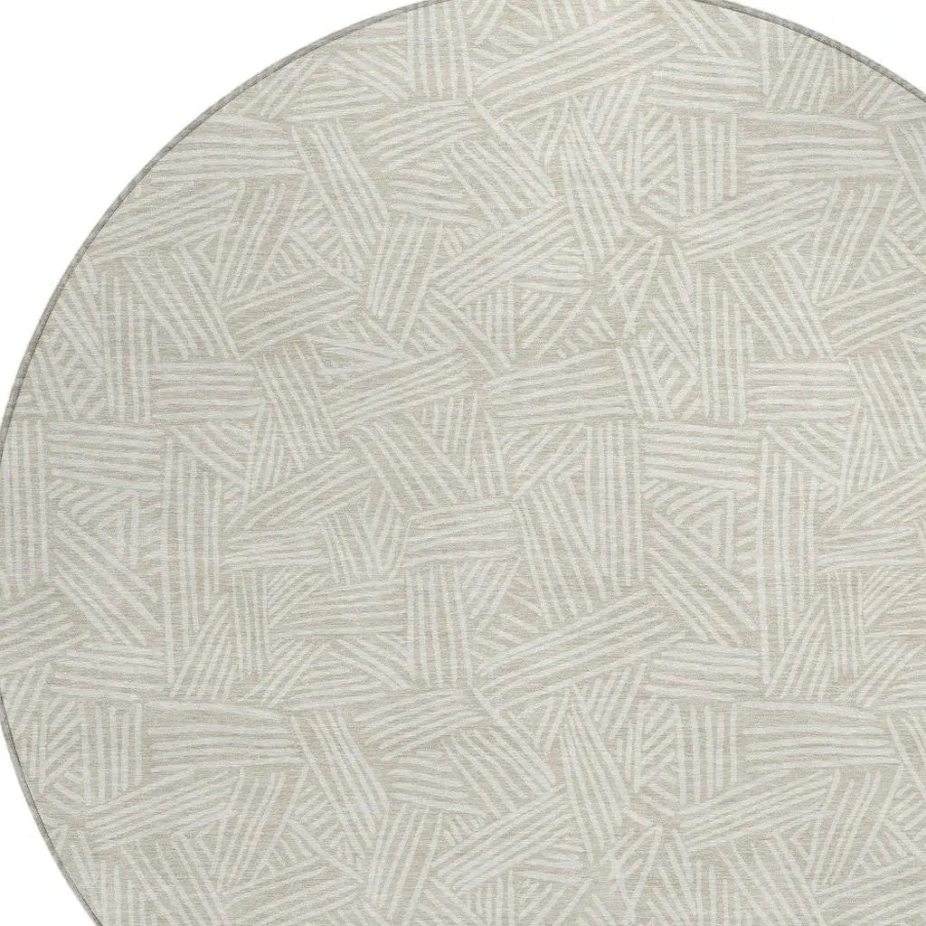 8' Beige And Ivory Round Geometric Washable Indoor Outdoor Area Rug Homeroots Outdoor