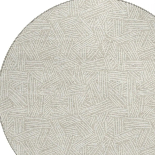 8' Beige And Ivory Round Geometric Washable Indoor Outdoor Area Rug Homeroots Outdoor