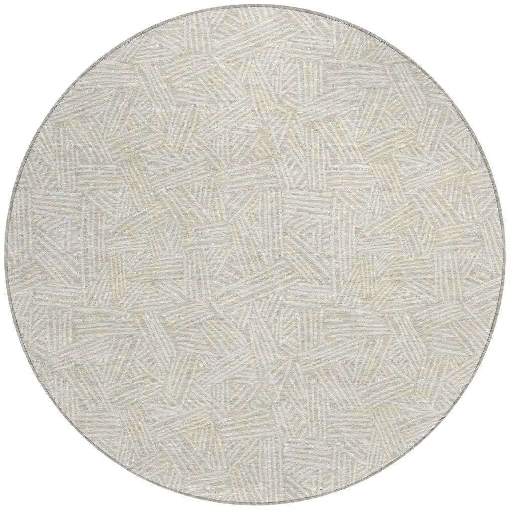 8' Beige And Ivory Round Geometric Washable Indoor Outdoor Area Rug Homeroots Outdoor