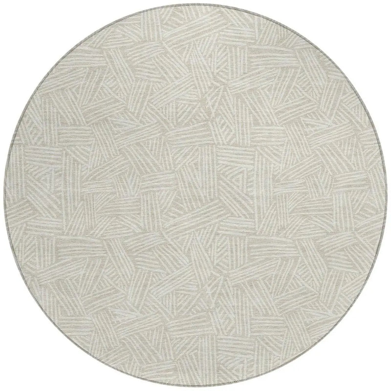 8' Beige And Ivory Round Geometric Washable Indoor Outdoor Area Rug Homeroots Outdoor
