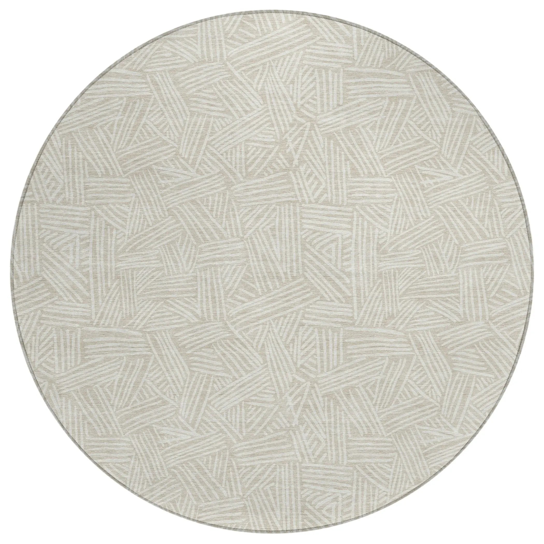 8' Beige And Ivory Round Geometric Washable Indoor Outdoor Area Rug Homeroots Outdoor