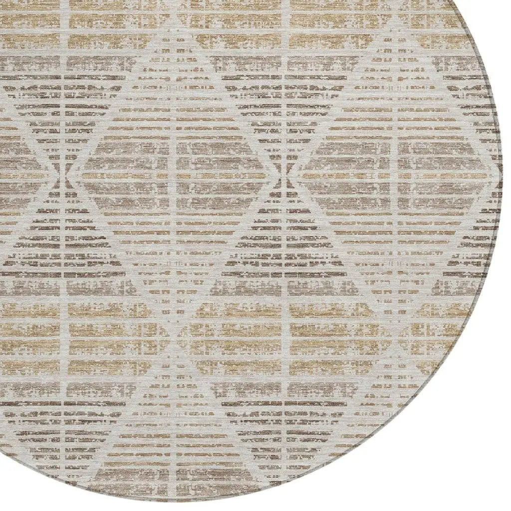 8' Beige And Ivory Round Geometric Washable Indoor Outdoor Area Rug Homeroots Outdoor