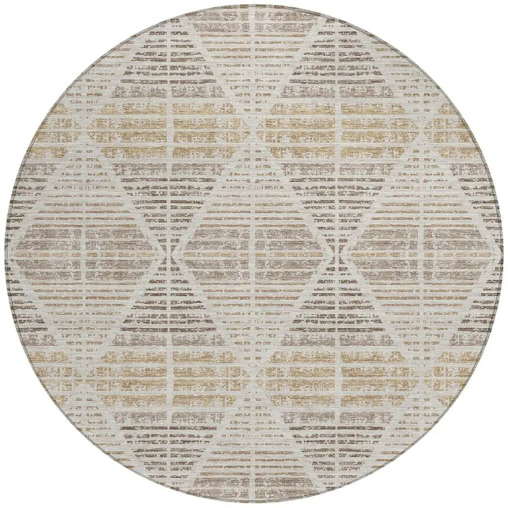 8' Beige And Ivory Round Geometric Washable Indoor Outdoor Area Rug Homeroots Outdoor