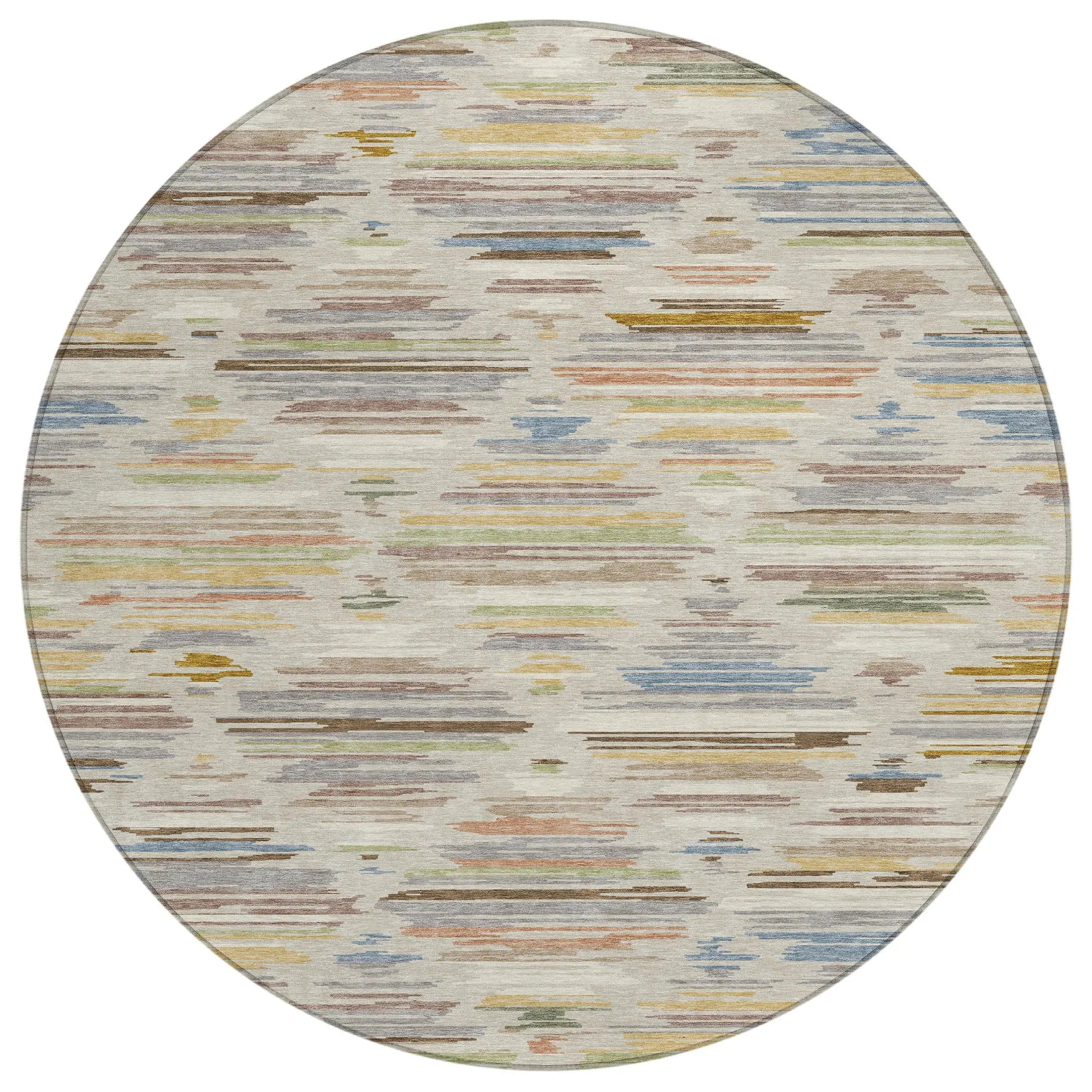 8' Beige And Ivory Round Southwestern Washable Indoor Outdoor Area Rug Homeroots Outdoor