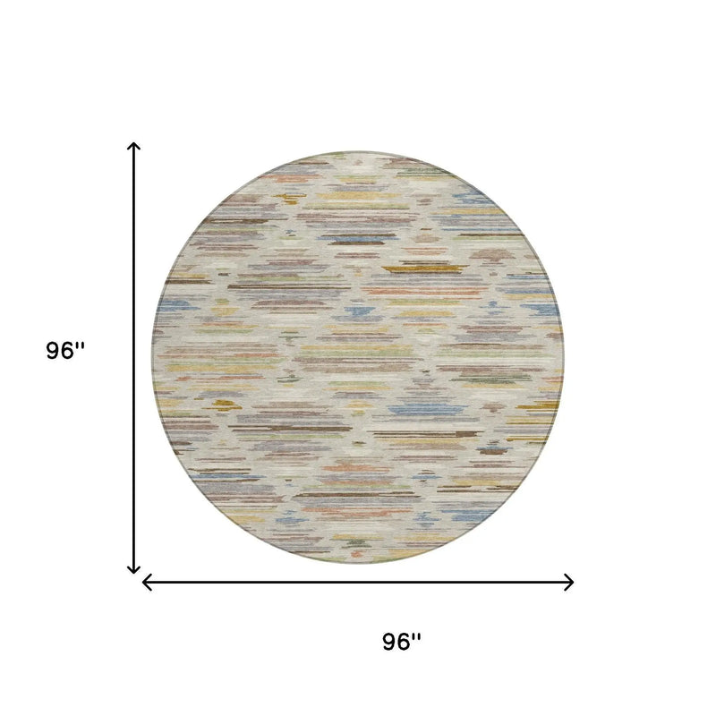 8' Beige And Ivory Round Southwestern Washable Indoor Outdoor Area Rug Homeroots Outdoor
