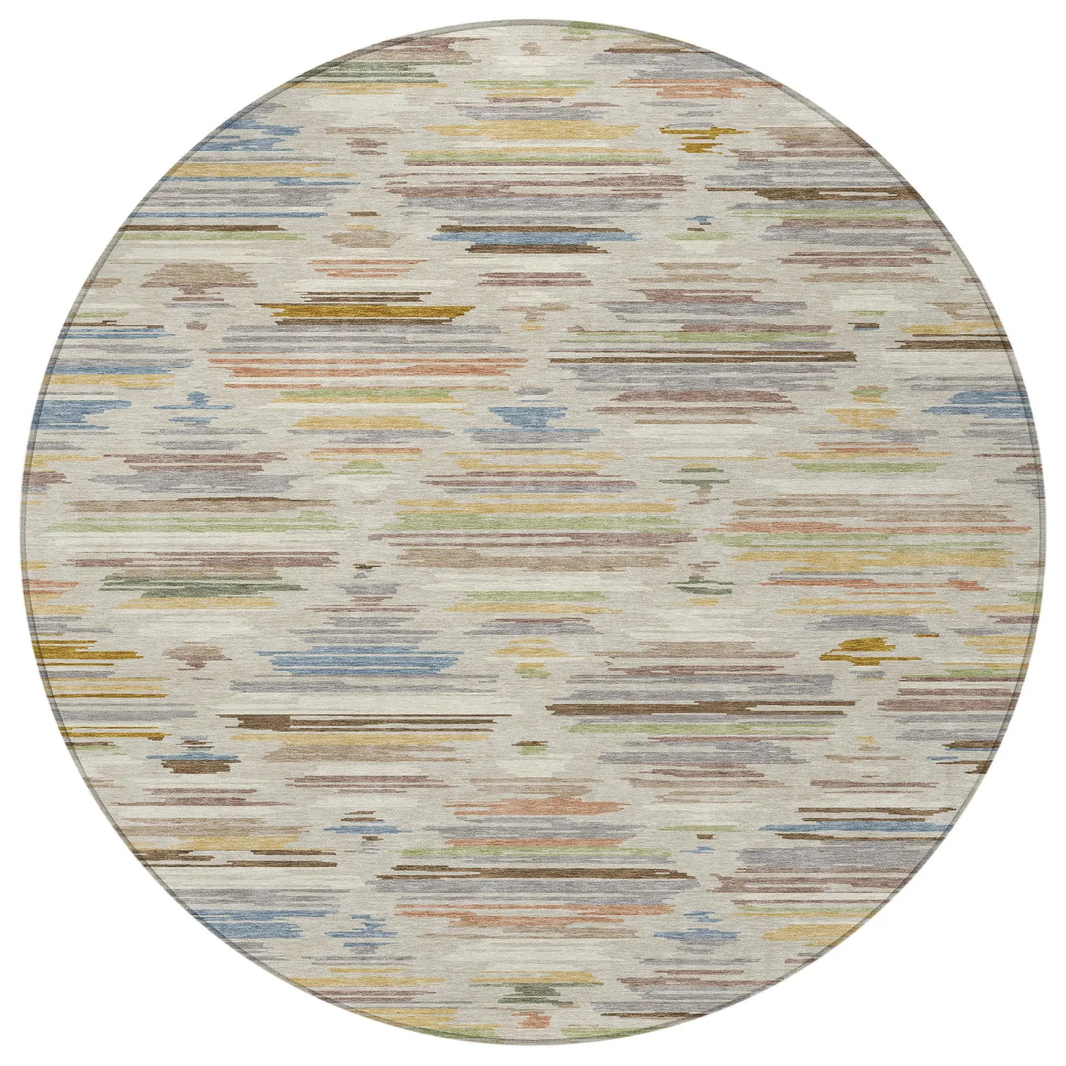 8' Beige And Ivory Round Southwestern Washable Indoor Outdoor Area Rug Homeroots Outdoor