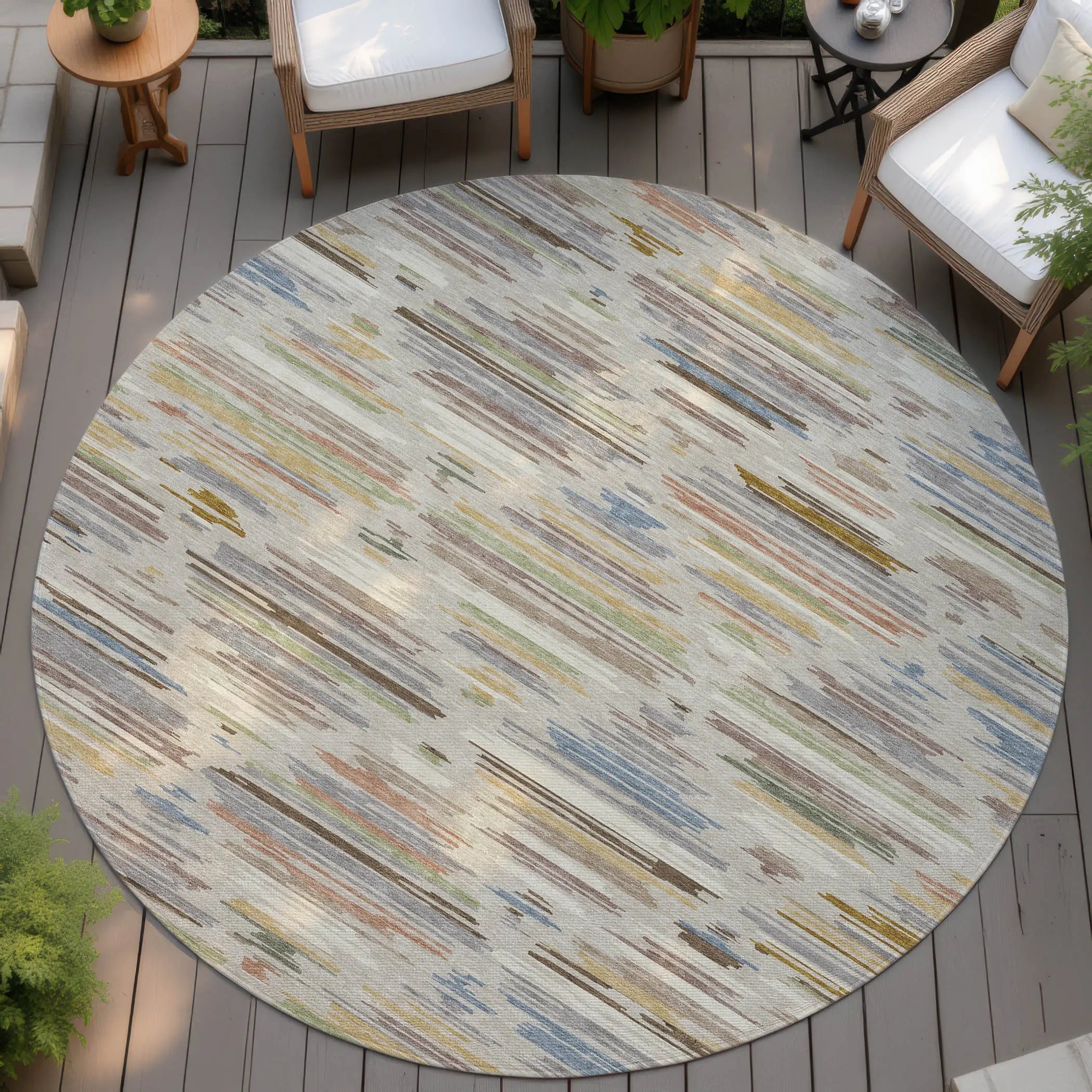 8' Beige And Ivory Round Southwestern Washable Indoor Outdoor Area Rug Homeroots Outdoor