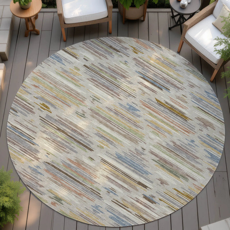 8' Beige And Ivory Round Southwestern Washable Indoor Outdoor Area Rug Homeroots Outdoor
