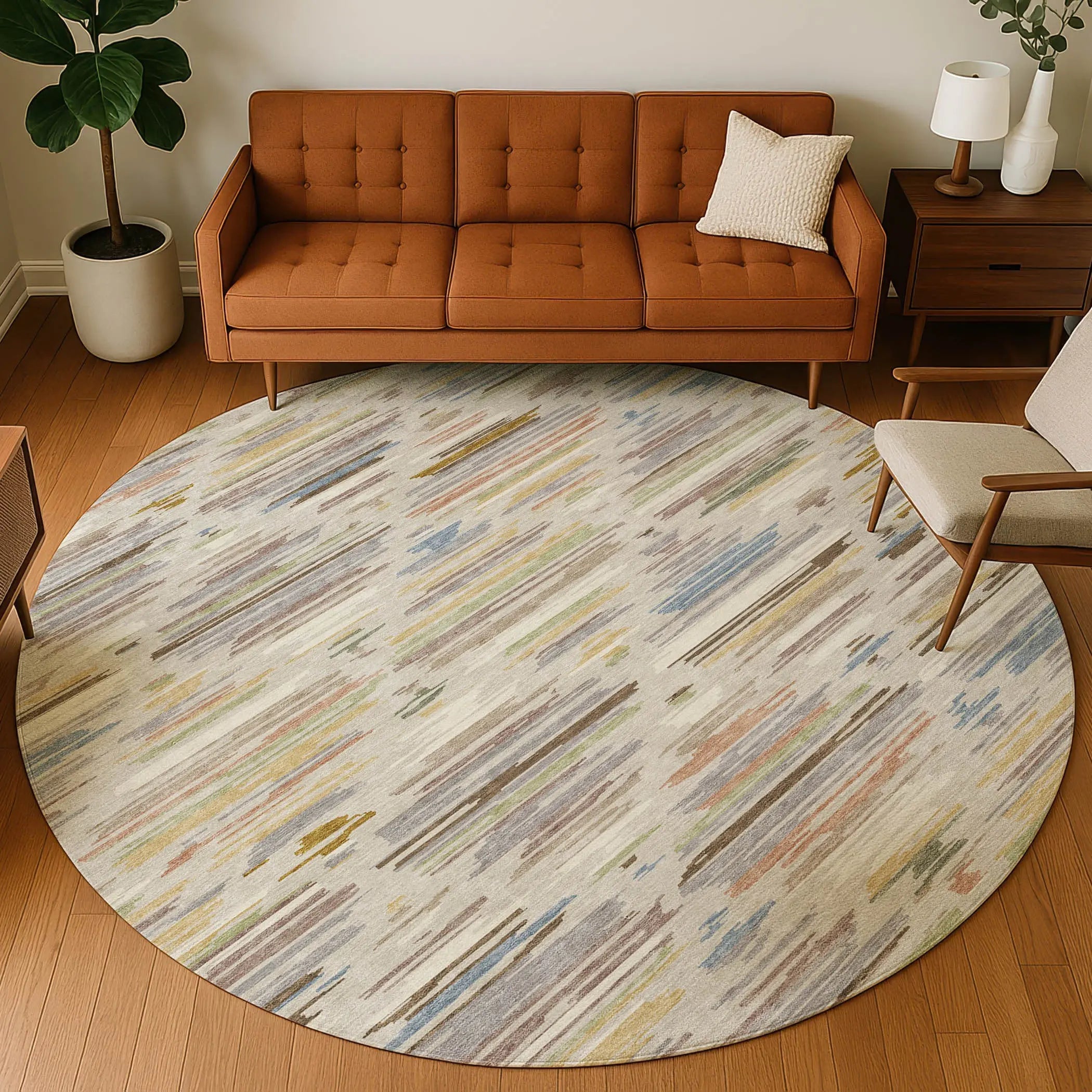 8' Beige And Ivory Round Southwestern Washable Indoor Outdoor Area Rug Homeroots Outdoor