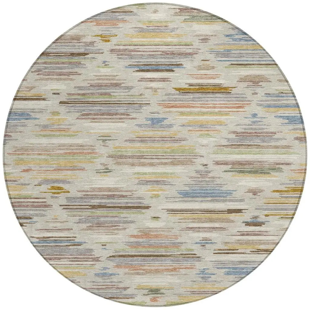 8' Beige And Ivory Round Southwestern Washable Indoor Outdoor Area Rug Homeroots Outdoor
